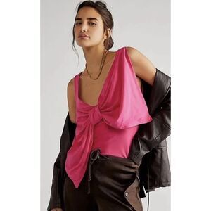 NWOT Free People Tied Up Bow Tank Phenom Pink Size XS 95% Cotton Cute!!